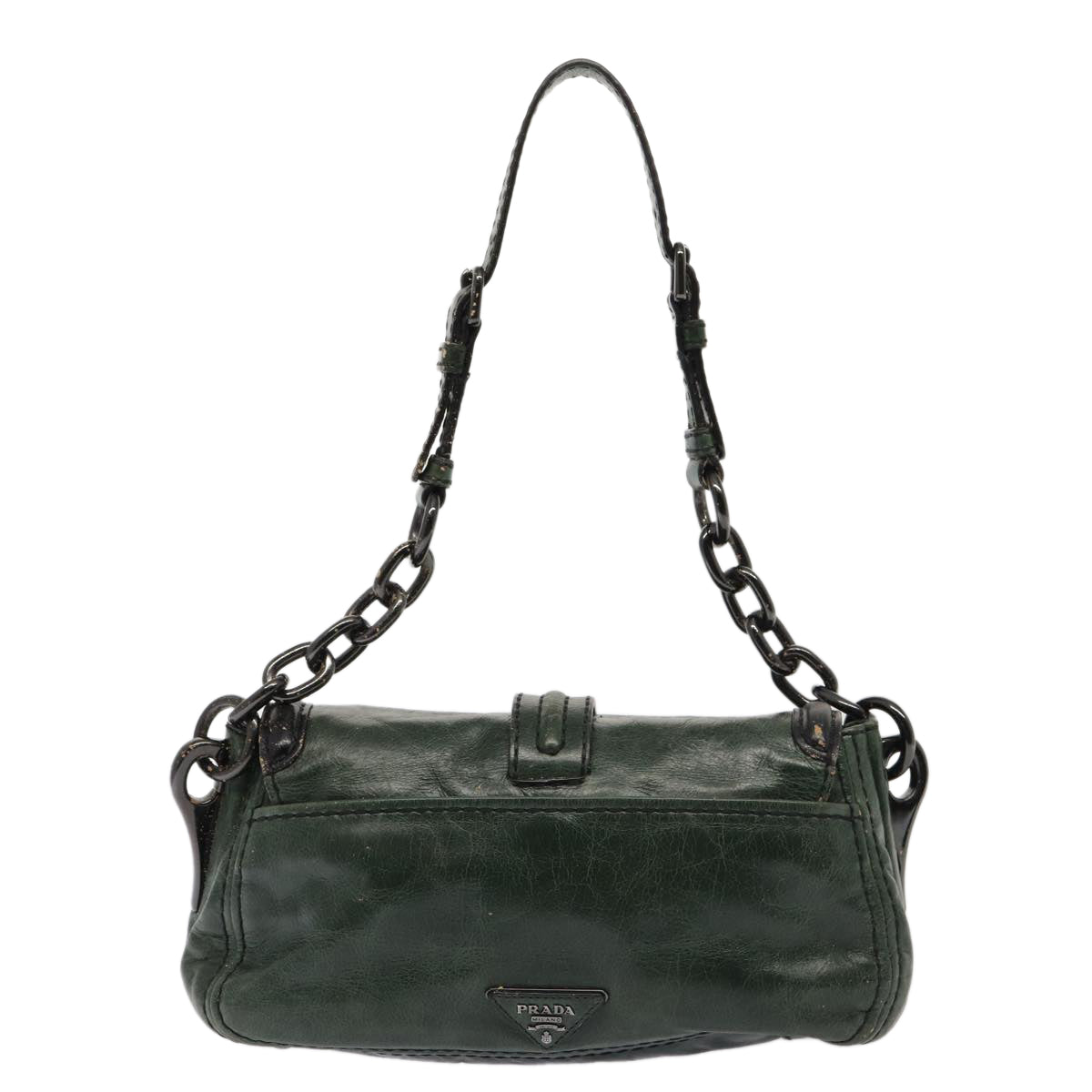 Luxury Prada Chain Shoulder Bag Leather Green Black  79796