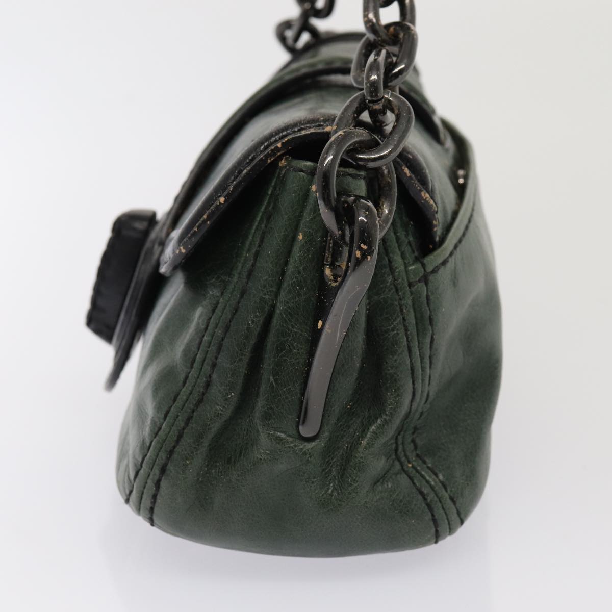 Luxury Prada Chain Shoulder Bag Leather Green Black  79796