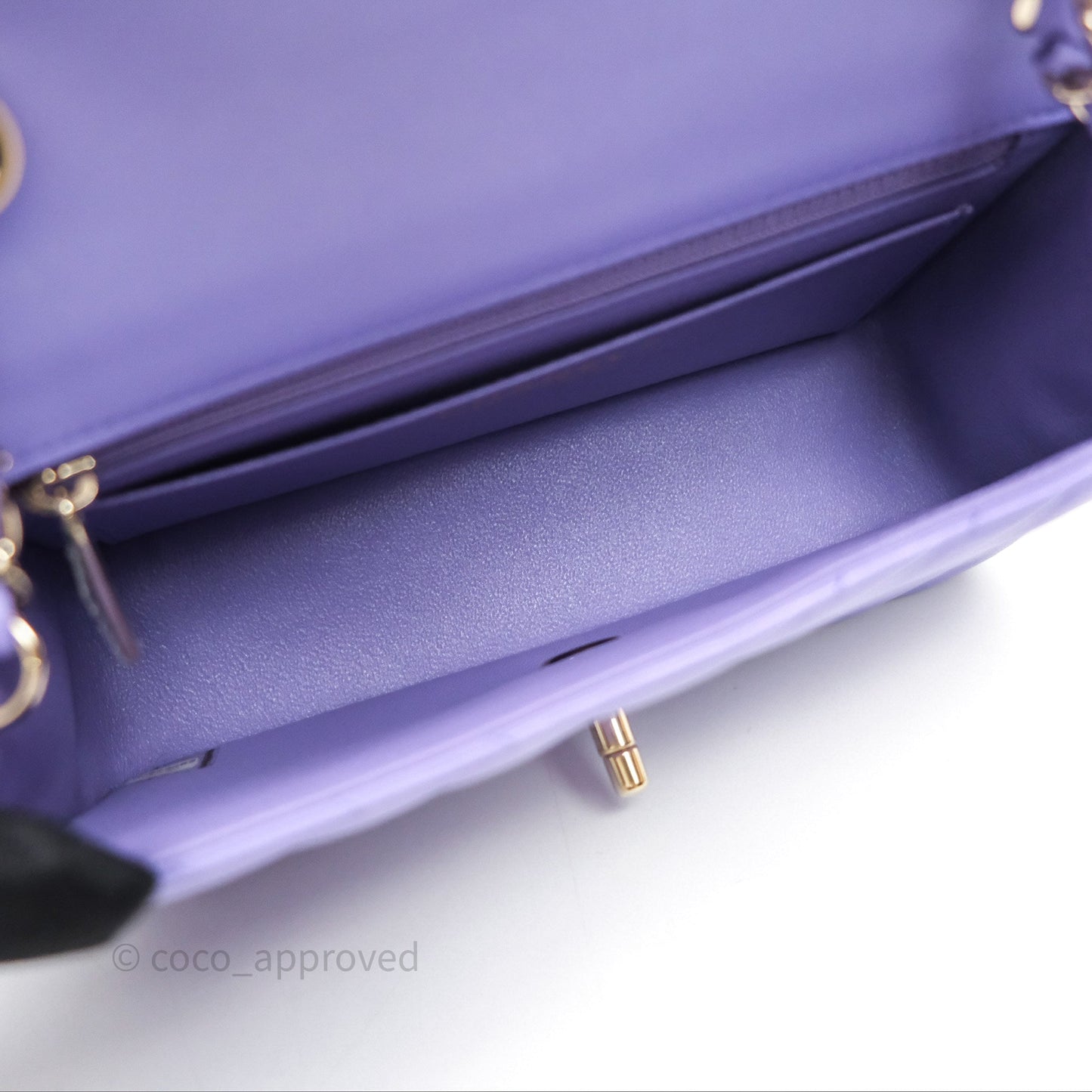 Chanel Quilted Mini Rectangular Chevron Purple Lambskin Gold Hardware