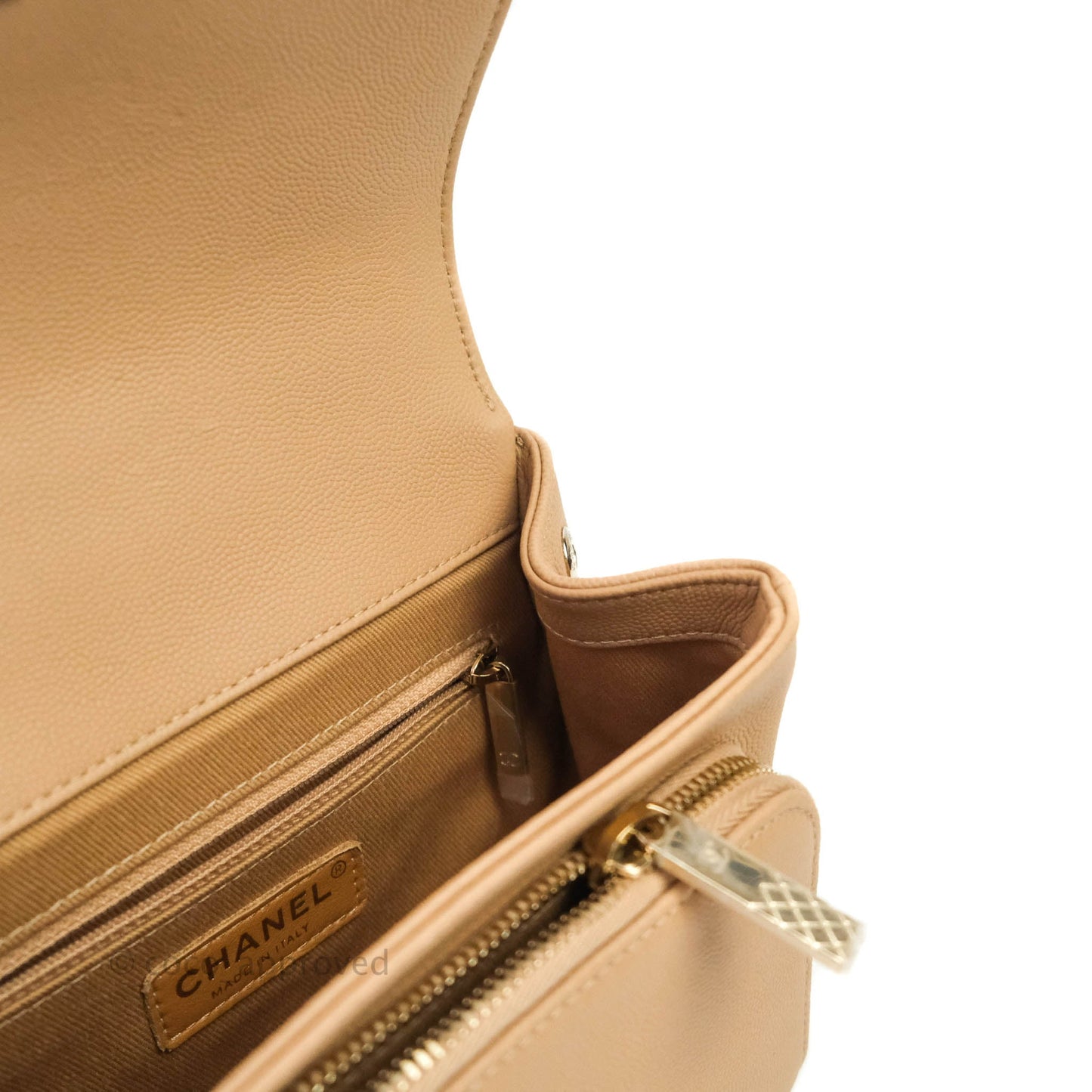 Chanel Quilted Small Business Affinity Flap Beige Caviar Light Gold Hardware