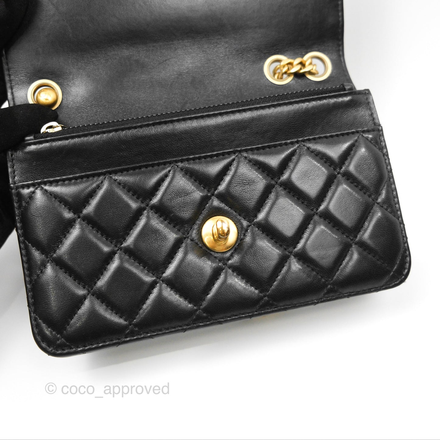 Chanel All Slide Wallet on Chain WOC Adjustable Chain Quilted Black Lambskin 22K