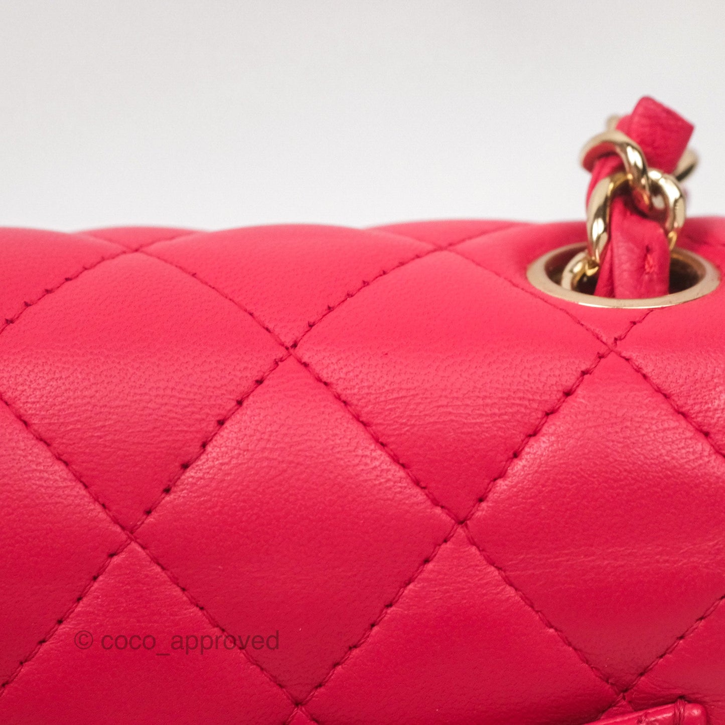 Chanel Mini Square Quilted Red Lambskin Gold Hardware