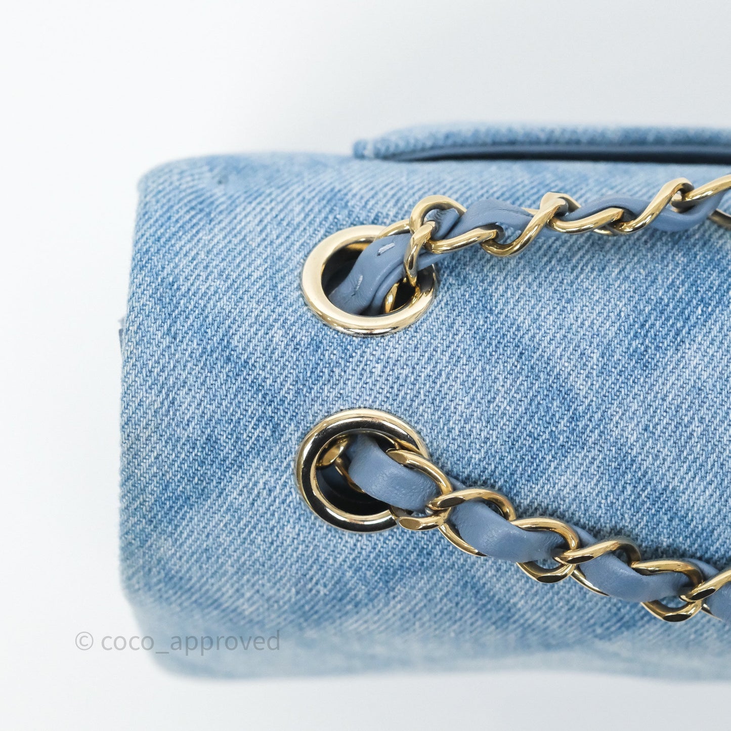 Chanel Small Double Flap Blue Printed Quilted Denim Gold Hardware