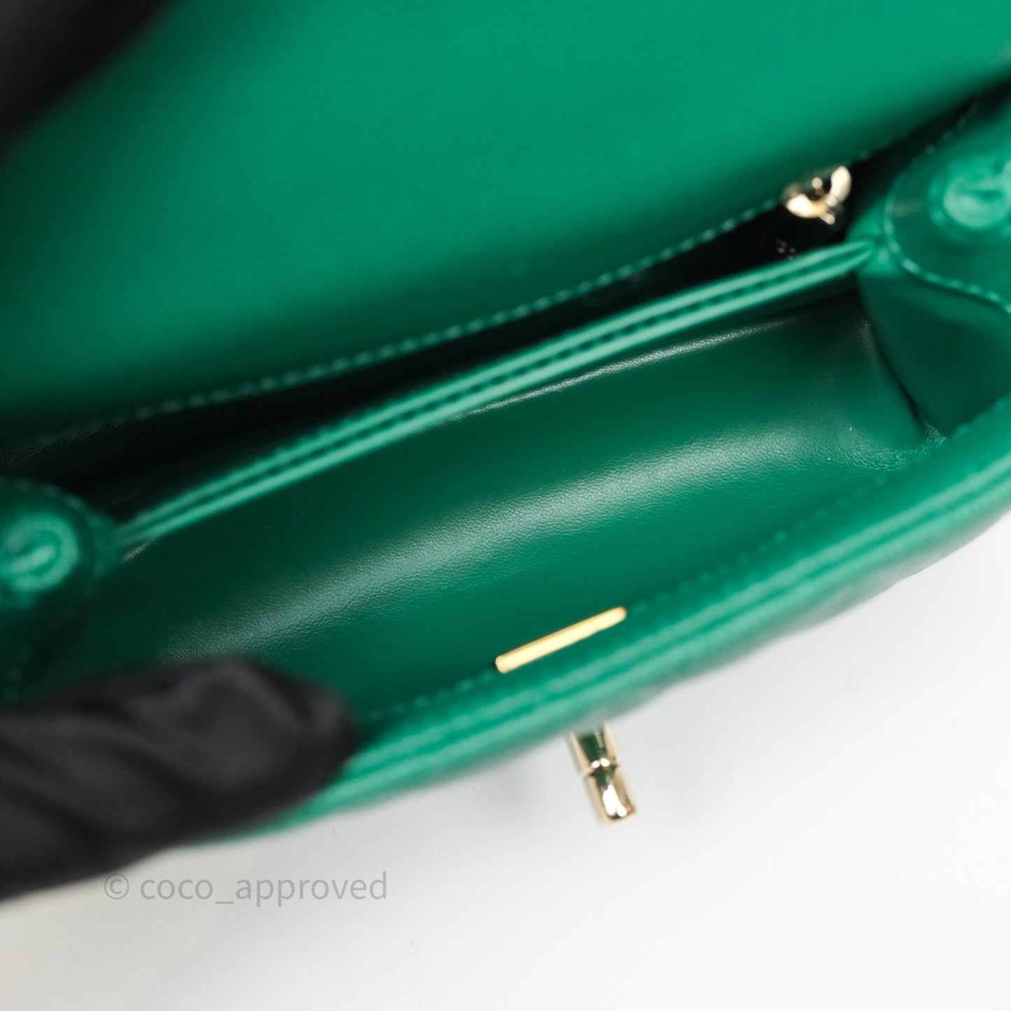 Chanel Mini Coco Handle Quilted Green Caviar Gold Hardware