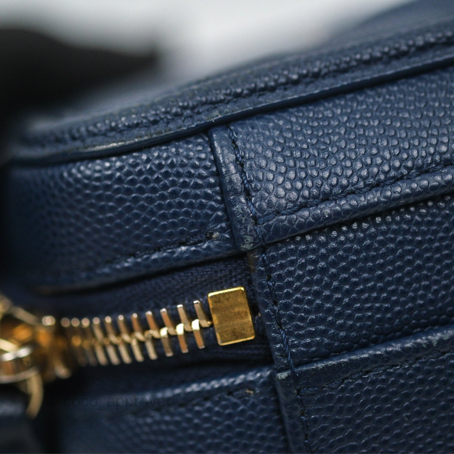 Chanel Quilted Small CC Filigree Vanity Case Navy Caviar Gold Hardware