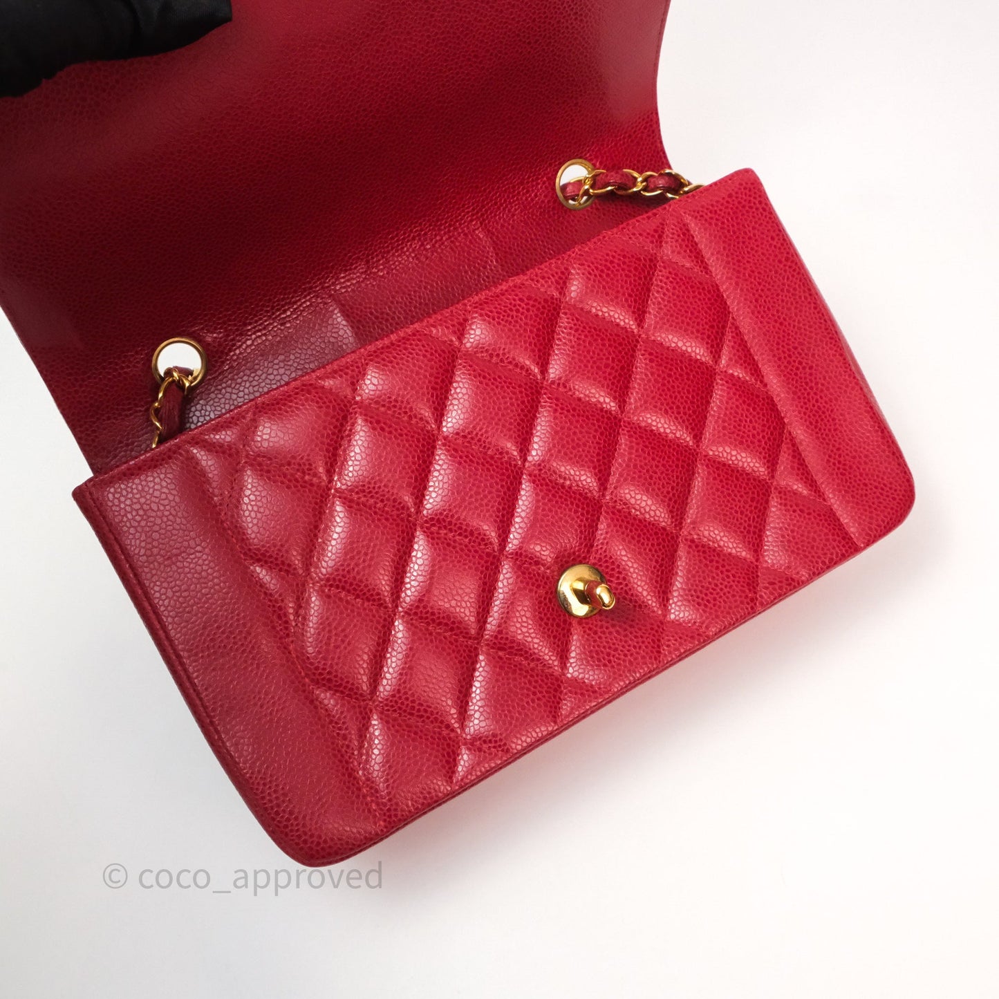Chanel Medium Vintage Quilted Classic Diana Flap Bag Red Caviar 24K Gold Hardware