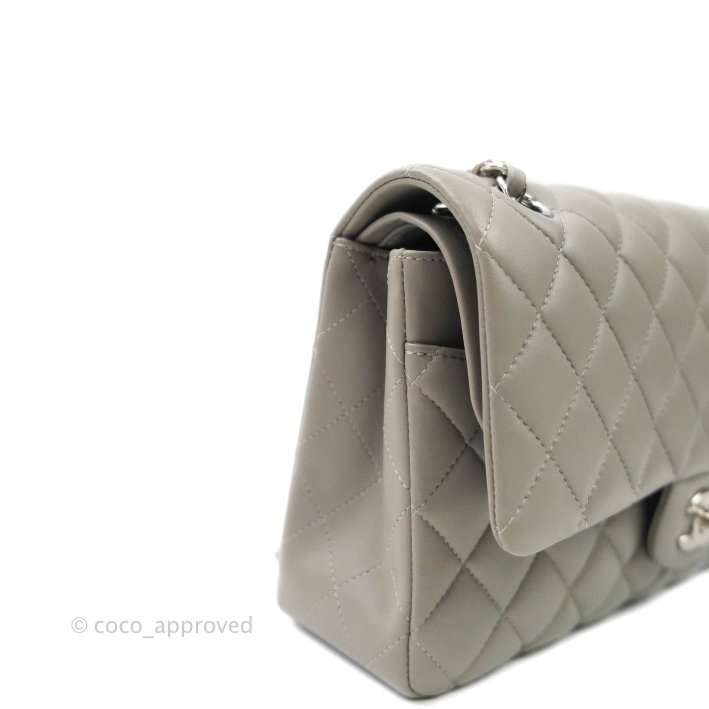 Chanel M/L Medium Double Flap Bag Grey Lambskin Silver Hardware 19B