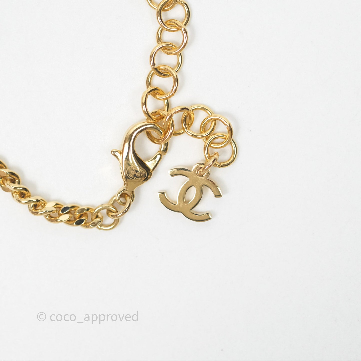 Chanel Black Leather CC Pearl Crystal Necklace Gold Tone 24K