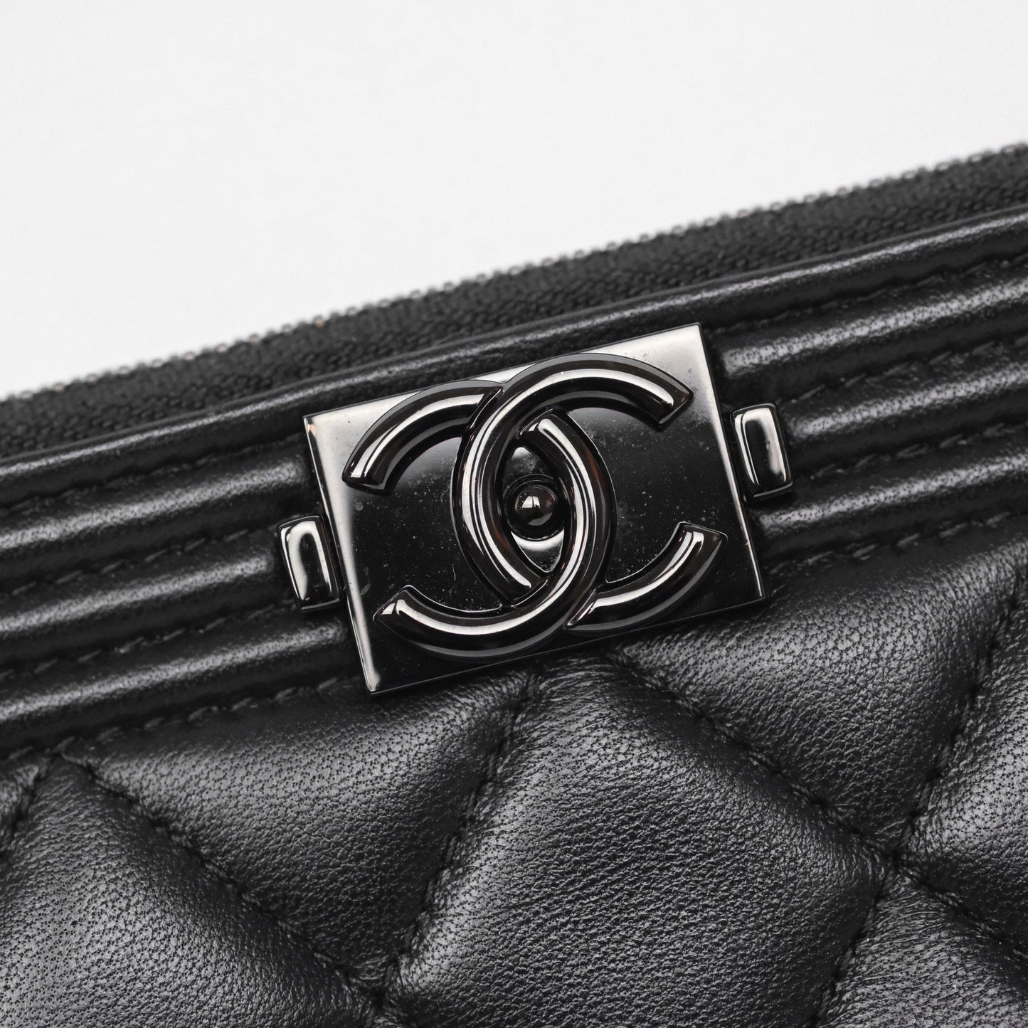 Chanel Boy Double Zip Clutch On Chain So Black Lambskin