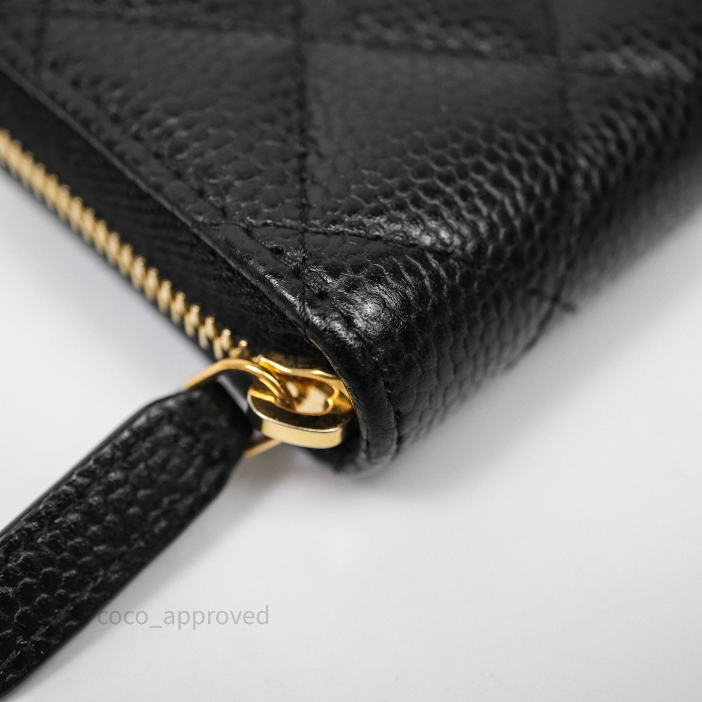 Chanel Quilted Zip Card Holder Black Caviar Gold Hardware