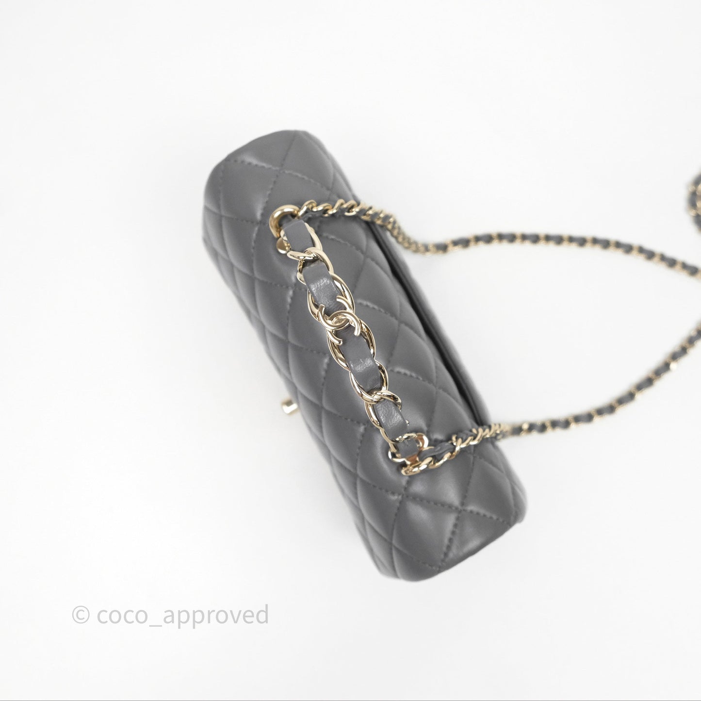 Chanel Chain Top Handle Mini Rectangular Flap Grey Lambskin Gold Hardware