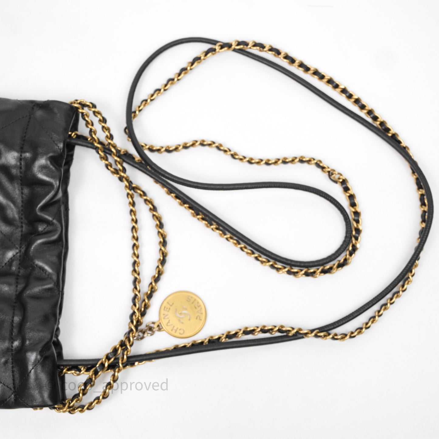 Chanel 22 Mini Bag Black Crumpled Calfskin White Lacquered Metal Logo