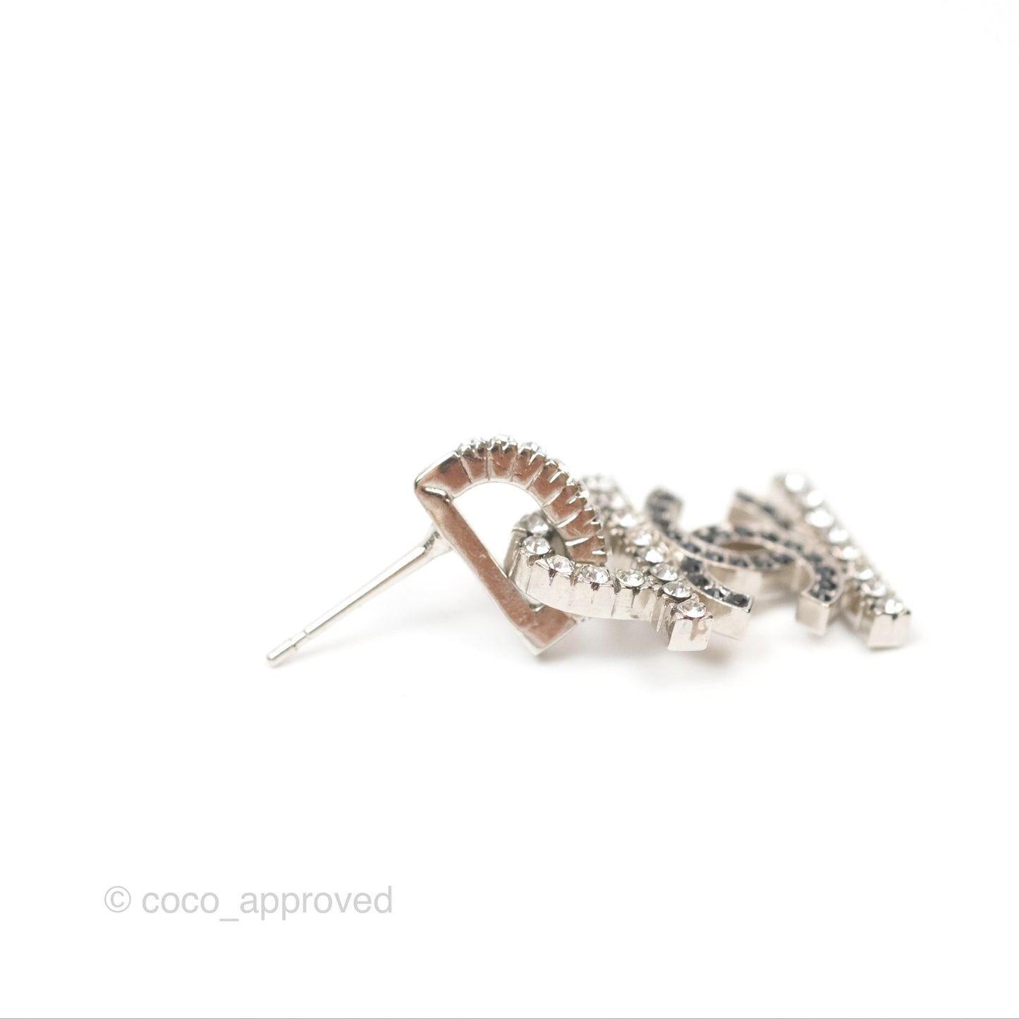Chanel Crystal 19 CC Lock Earrings Silver Tone 22A
