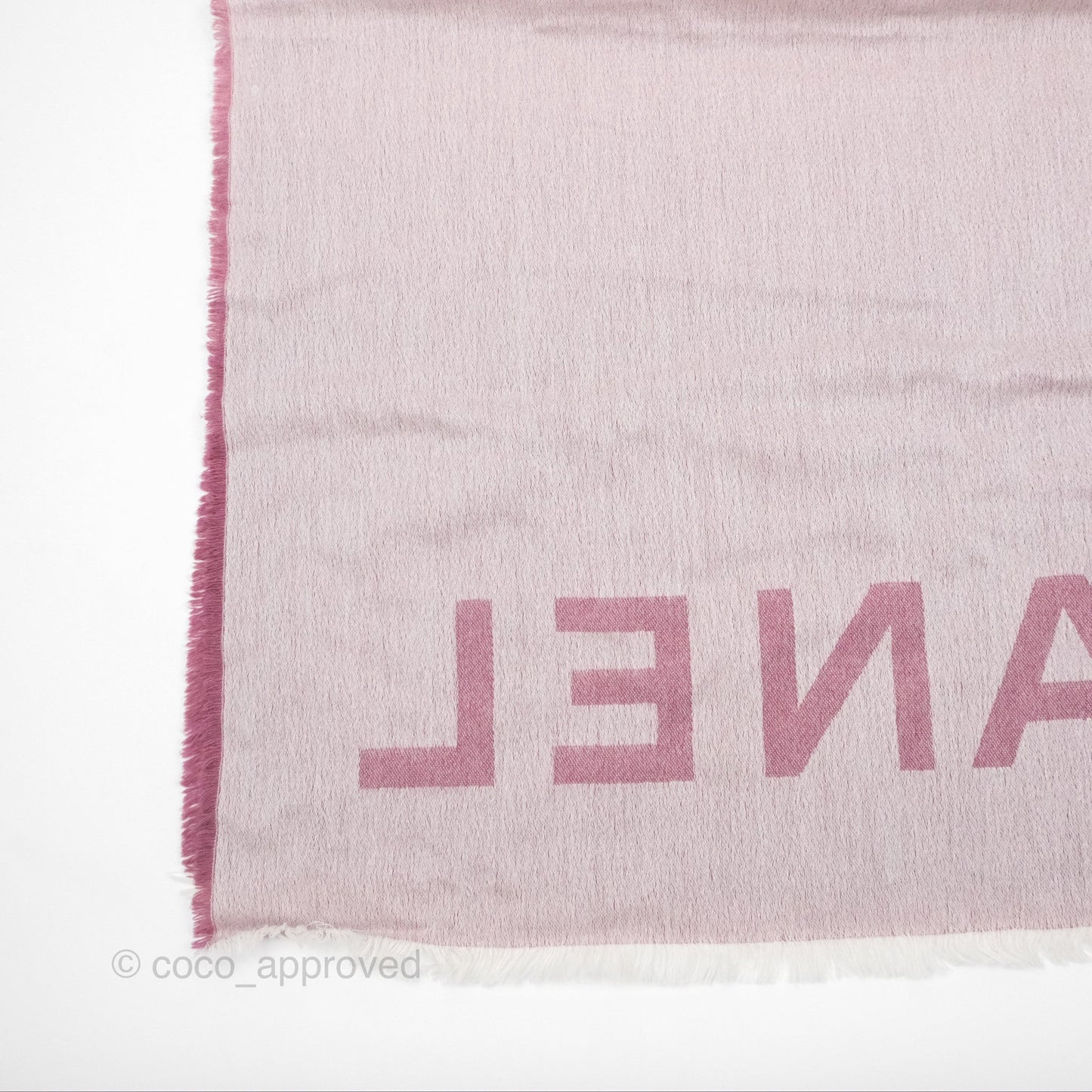 Chanel Logo CC Cashmere Fringe Scarf Pink
