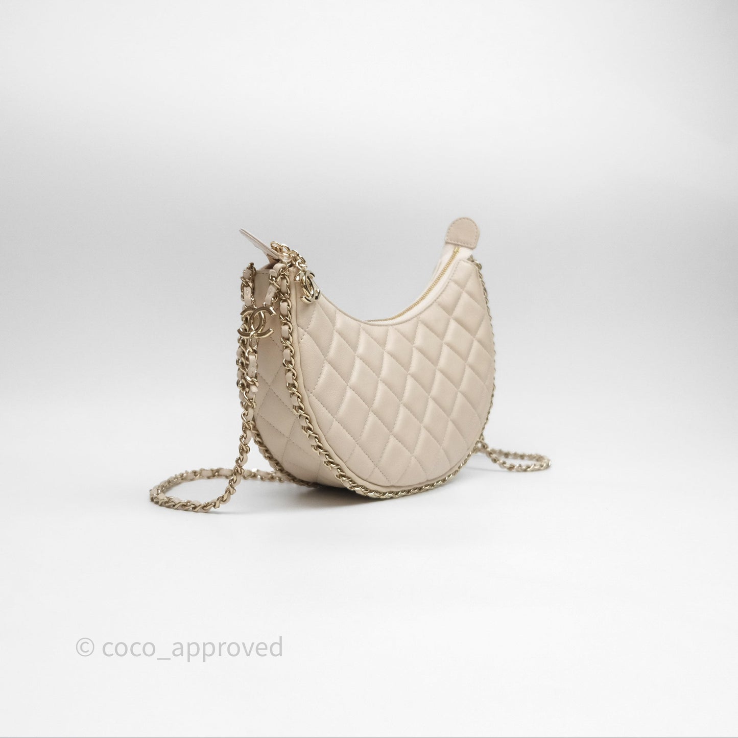 Chanel Small Hobo Bag Light Beige Lambskin Gold Hardware 23P