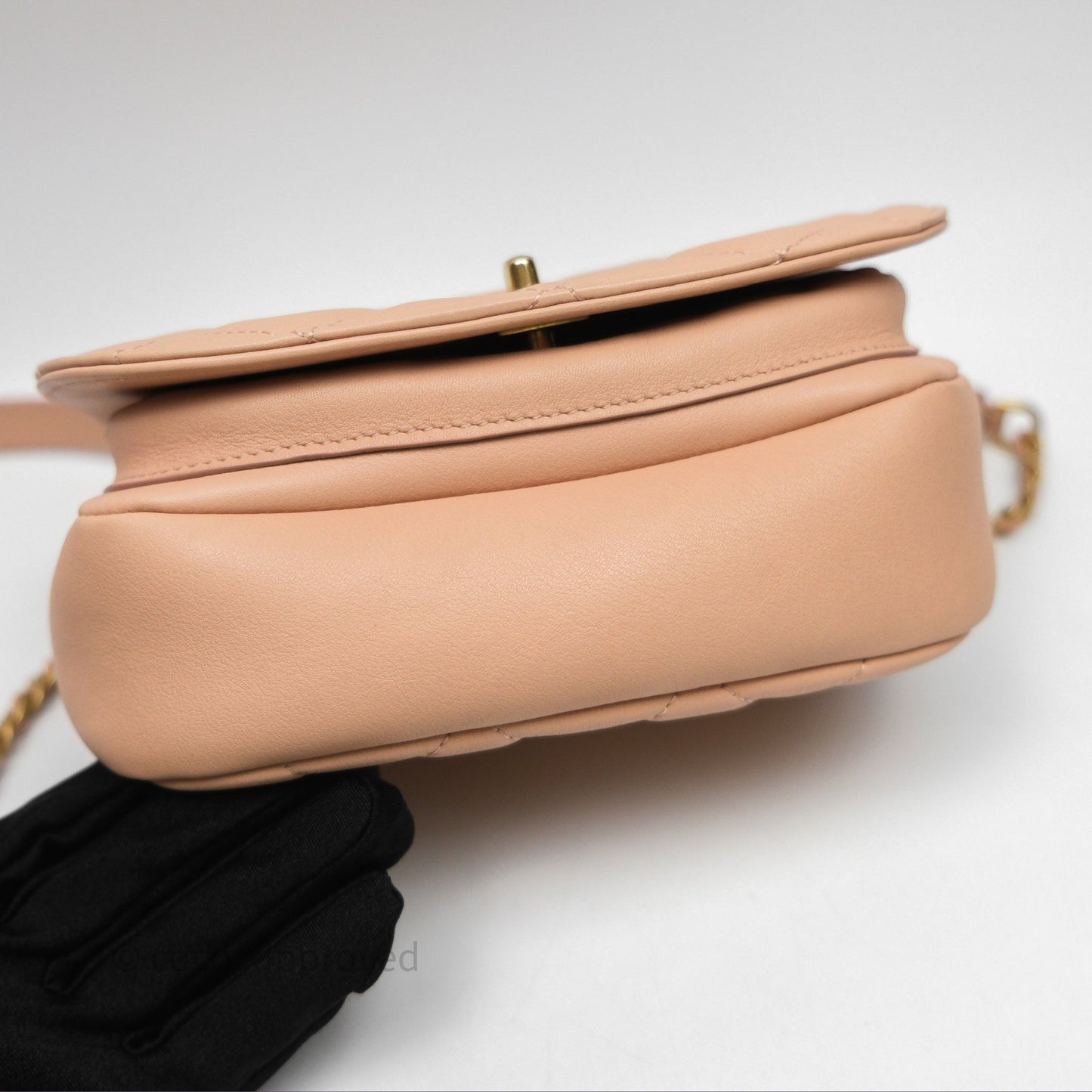 Chanel Messenger Bag Beige Pink Calfskin Aged Gold Hardware