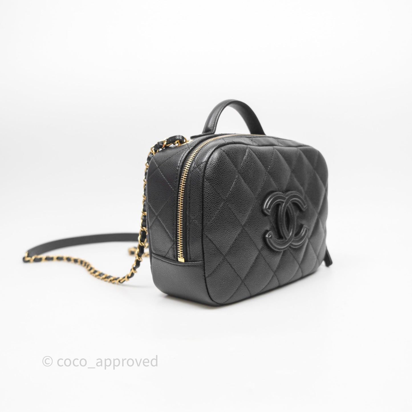 Chanel CC Top Handle Vanity Case Black Caviar Gold Hardware 23P