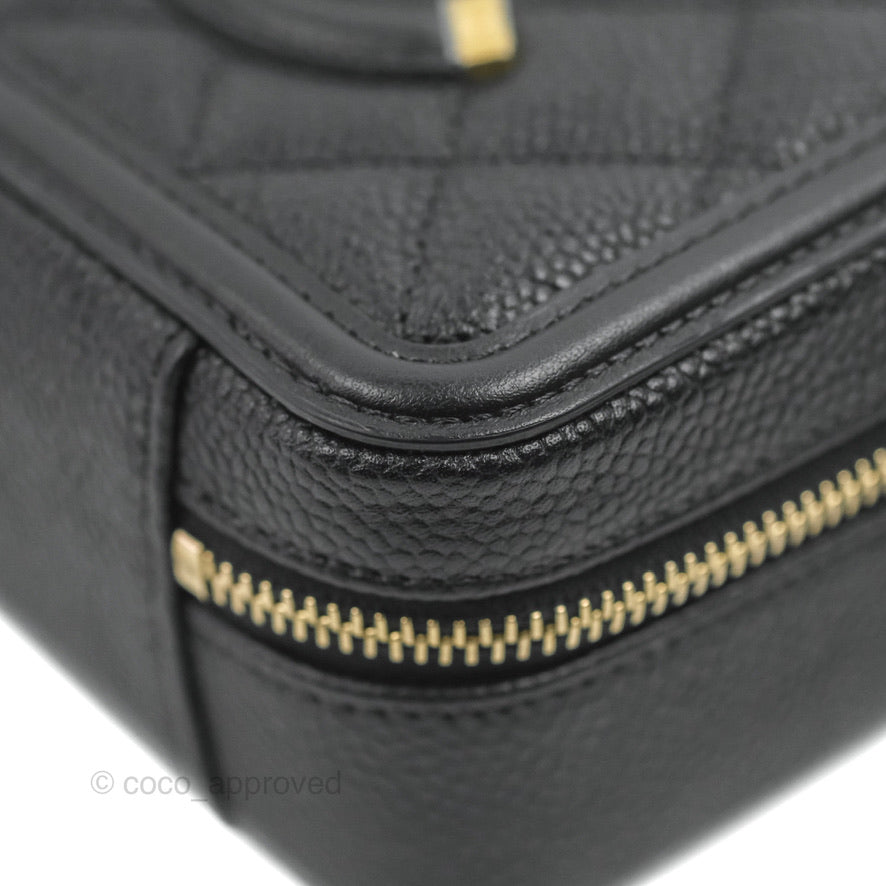 Chanel CC Filigree Vanity Clutch With Chain Caviar Black Aged Gold Hardware