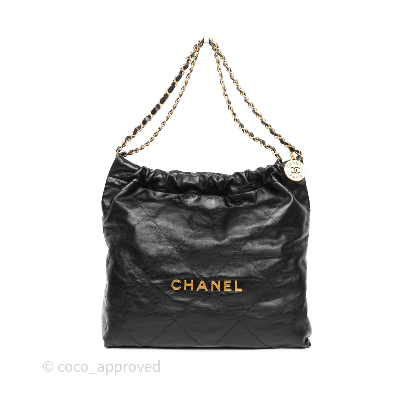 Chanel 22 Bag Medium Black Crumpled Calfskin Aged Gold Hardware