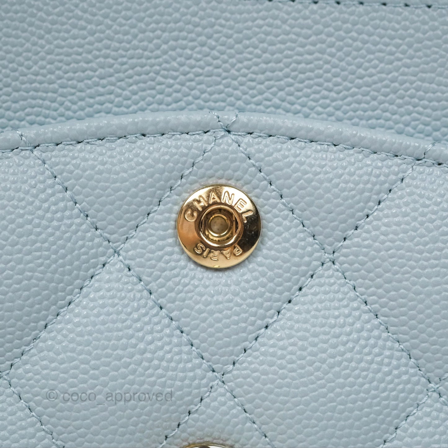 Chanel Small Classic Quilted Flap Light Blue Caviar Gold Hardware