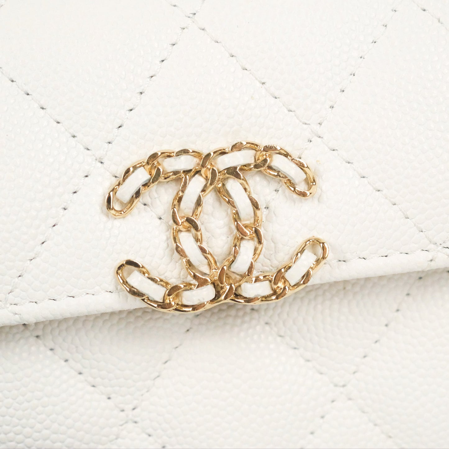 Chanel Mini Top Handle Clutch with Chain White Caviar Light Gold Hardware 23P