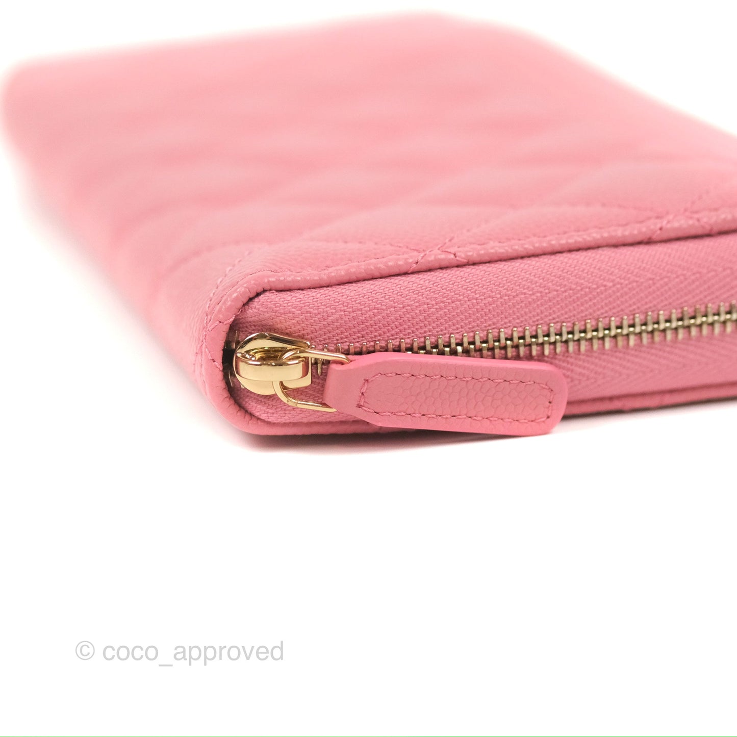 Chanel Classic Zip Long Wallet Quilted Pink Caviar Gold Hardware