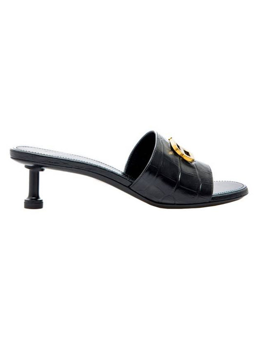 Luxury Balenciaga Crocodile Print Leather Groupie Sandal Heels Black