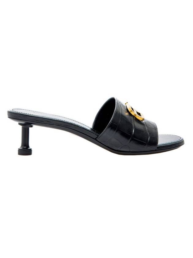 Luxury Balenciaga Crocodile Print Leather Groupie Sandal Heels Black