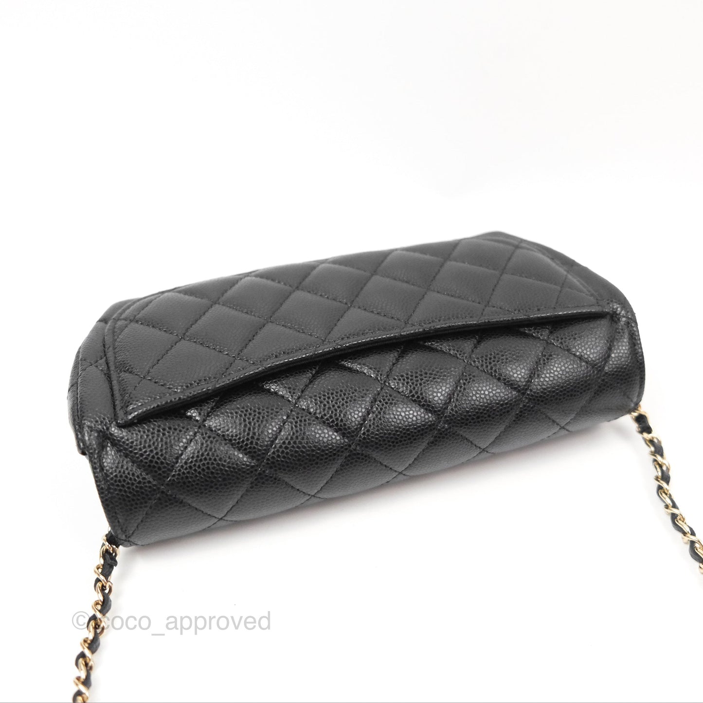 Chanel Quilted Glasses Case With Chain Black Caviar Gold Hardware