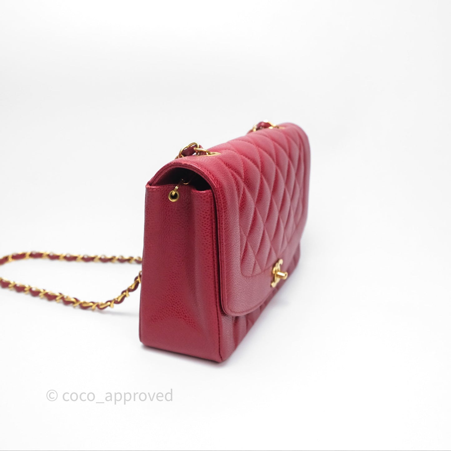 Chanel Medium Vintage Quilted Classic Diana Flap Bag Red Caviar 24K Gold Hardware