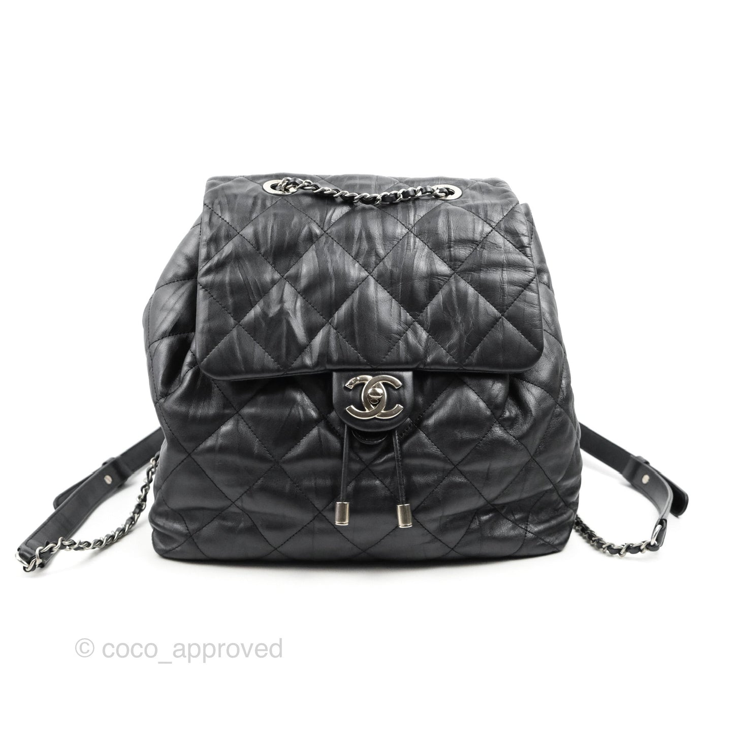 Chanel Ground Control Flap Backpack Quilted Iridescent Dark Grey Aged Calfskin Silver Hardware