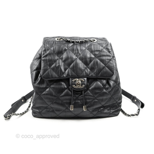Chanel Ground Control Flap Backpack Quilted Iridescent Dark Grey Aged Calfskin Silver Hardware
