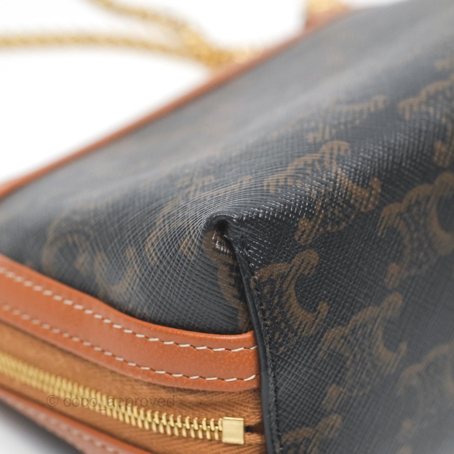 Celine Clutch With Chain Triomphe Canvas Lambskin Tan