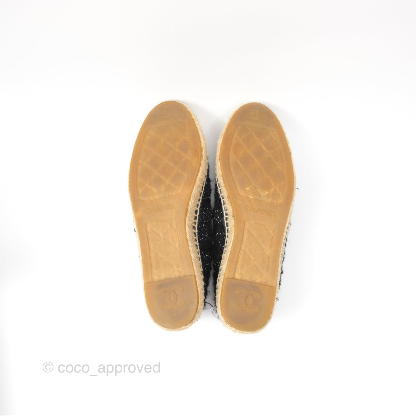 Chanel Espadrille Black Silver Tweed Size 37