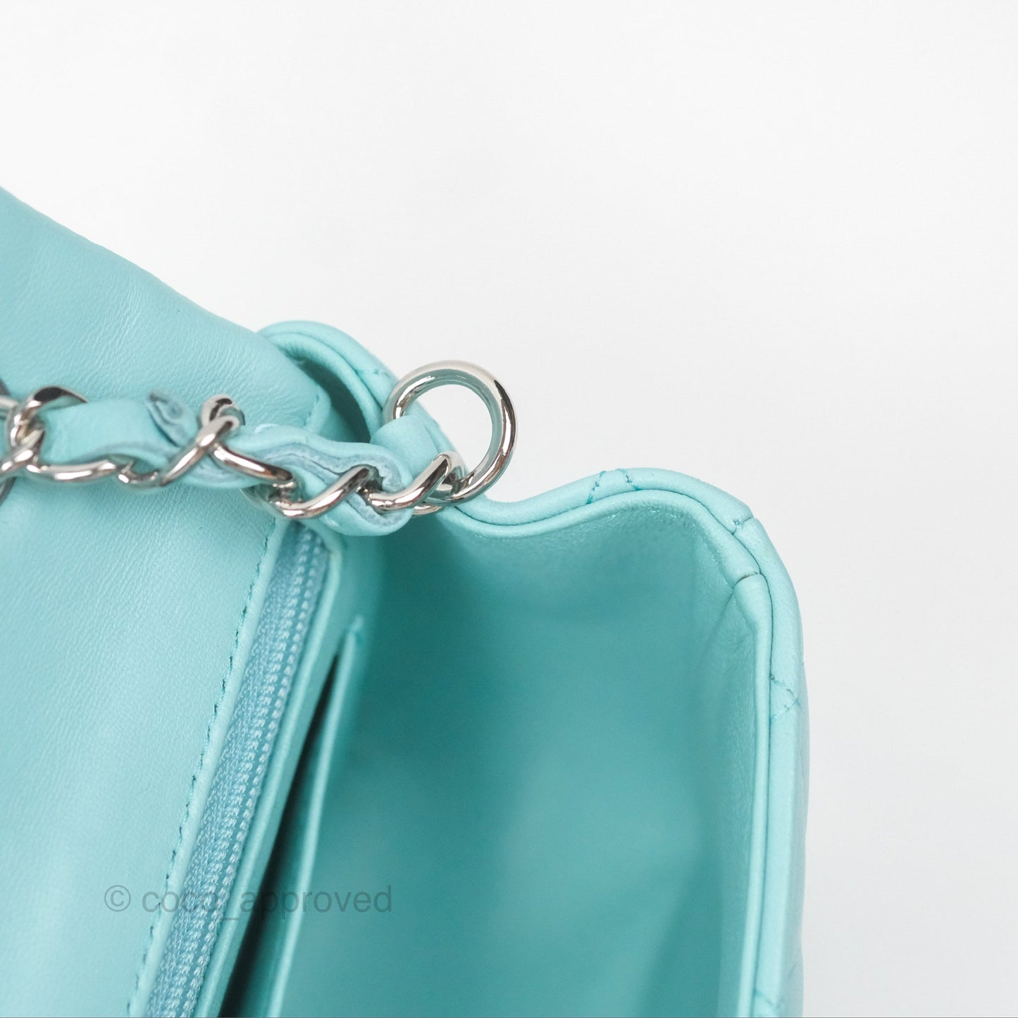 Chanel Quilted Mini Rectangular Flap Tiffany Blue Lambskin Silver Hardware