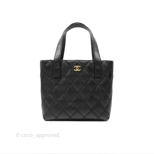 Chanel Vintage Quilted CC Tote Bag Matte Black Calfskin Gold Hardware