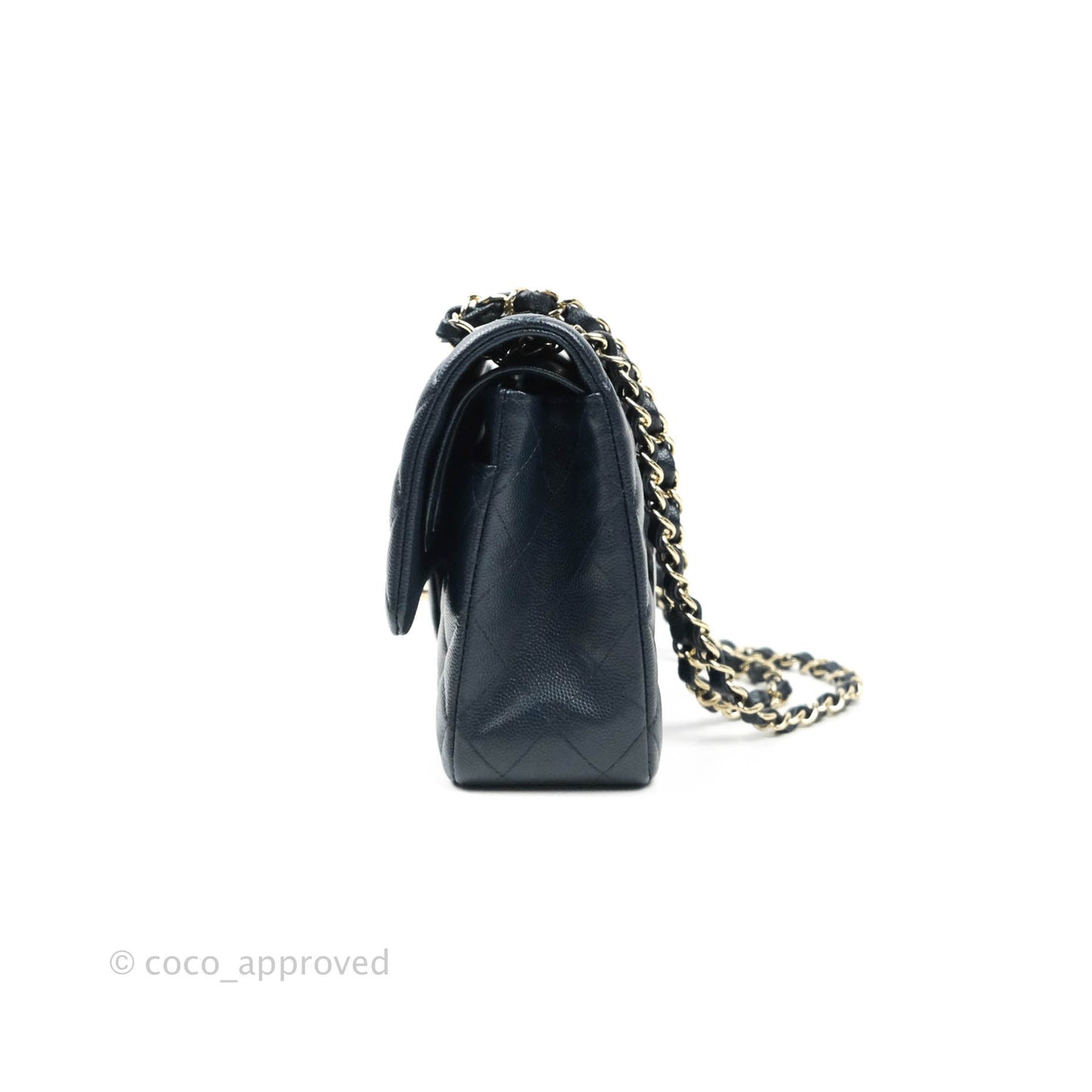 Chanel Quilted M/L Medium Double Flap Navy Caviar Gold Hardware
