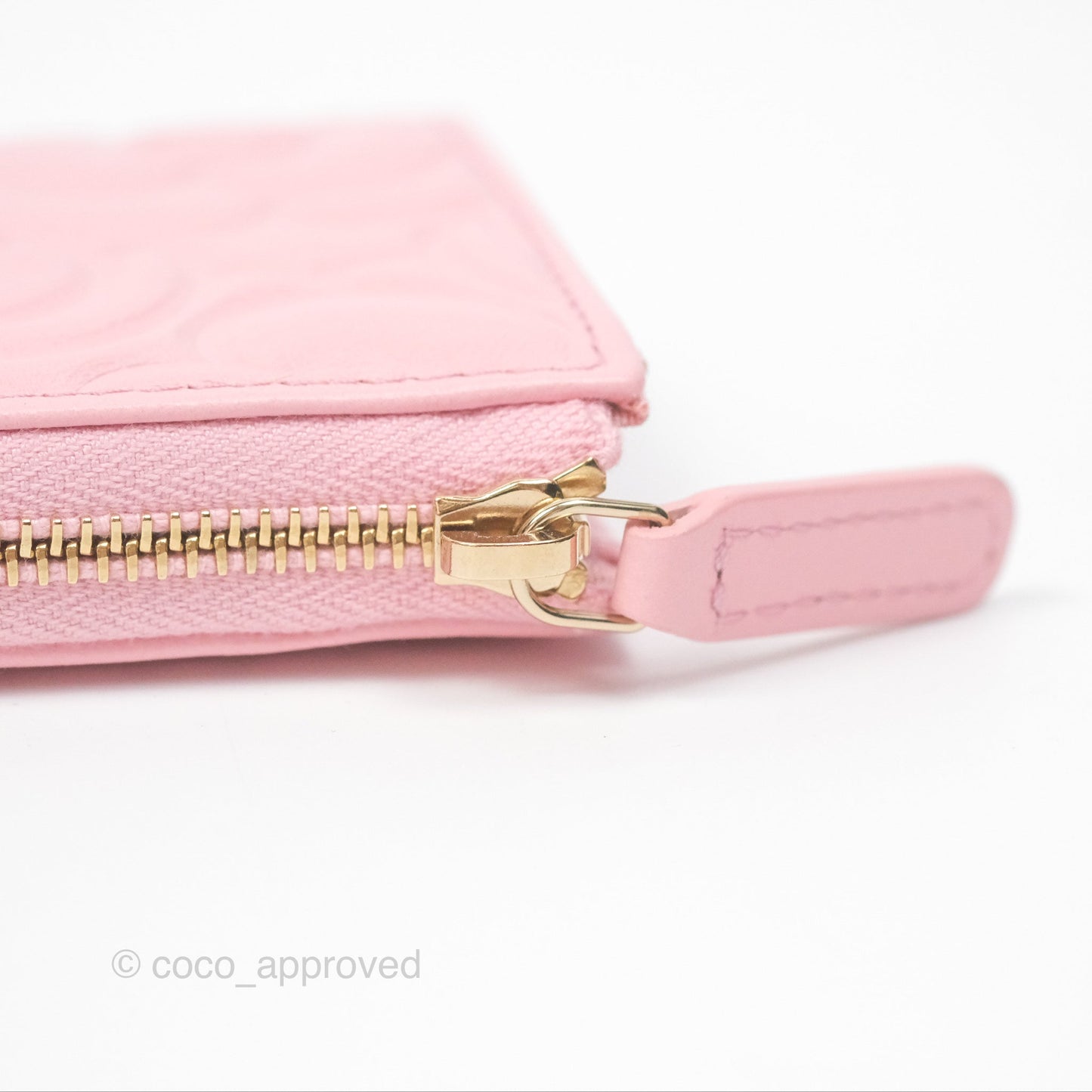 Chanel Key Holder Case Pink Camellia Embossed Lambskin Gold Hardware
