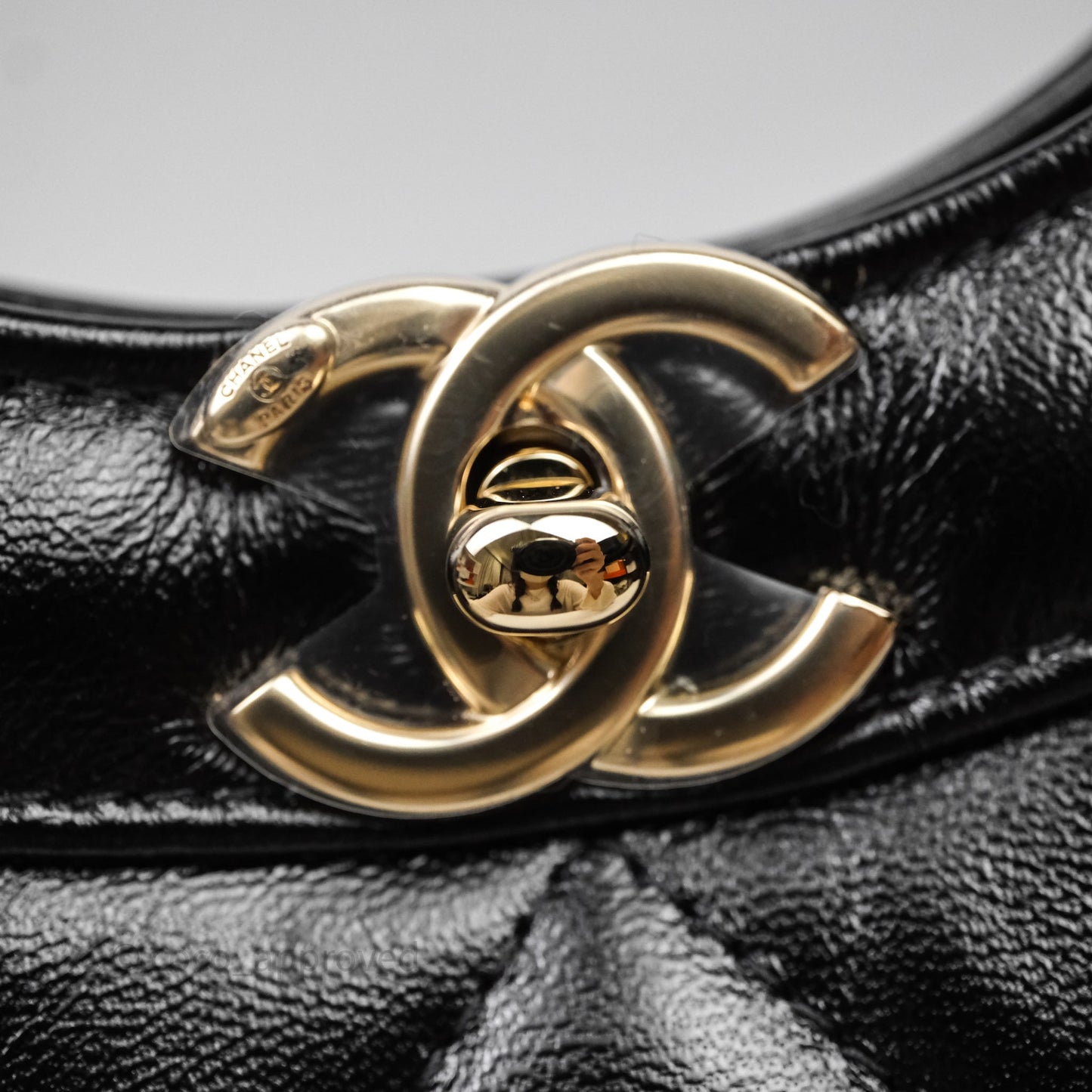 Chanel 31 Medium Hobo Black Shiny Crumpled Lambskin Gold Hardware 24S