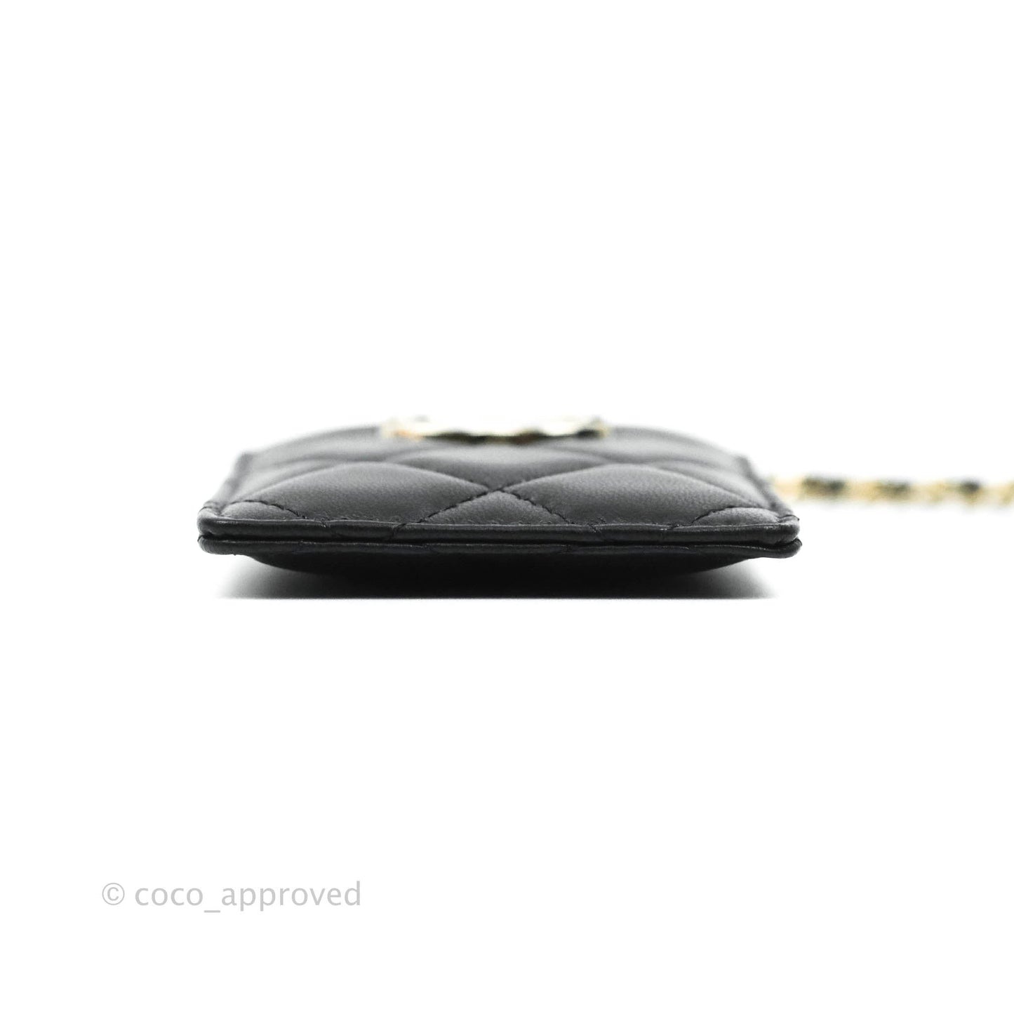 Chanel Quilted Glitter CC Chain Card Holder Black Lambskin Gold Hardware
