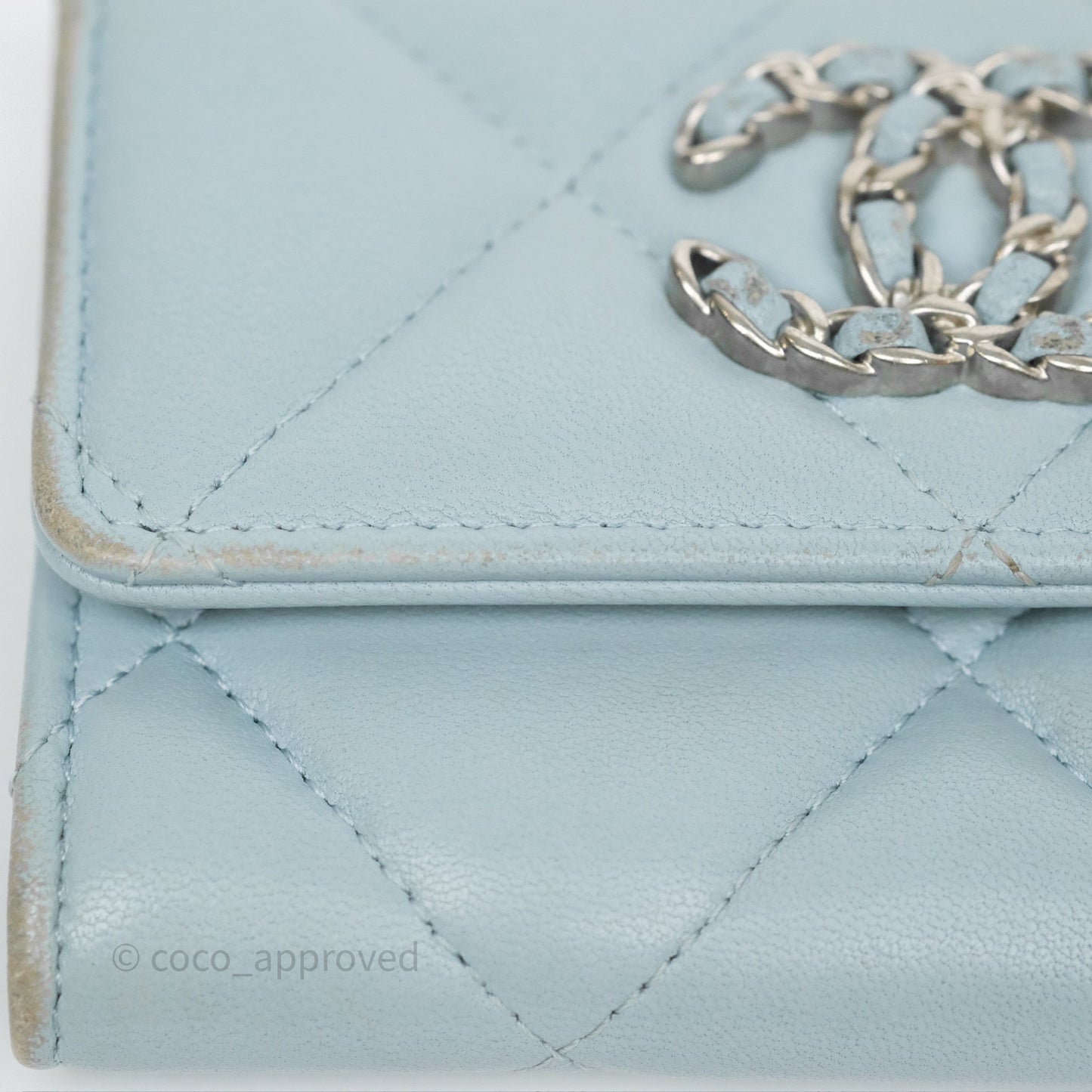 Chanel 19 Flap Card Holder Light Blue Lambskin