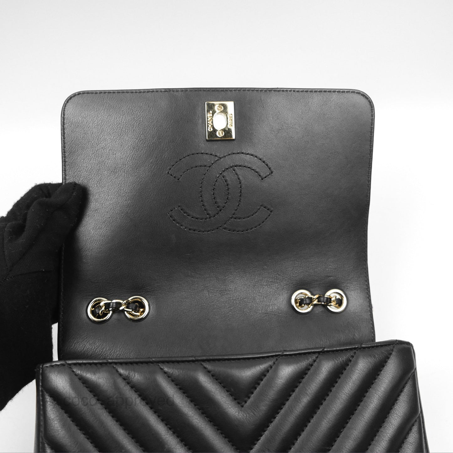 Chanel Small Statement Chevron Flap Bag Black Calfskin Gold Hardware