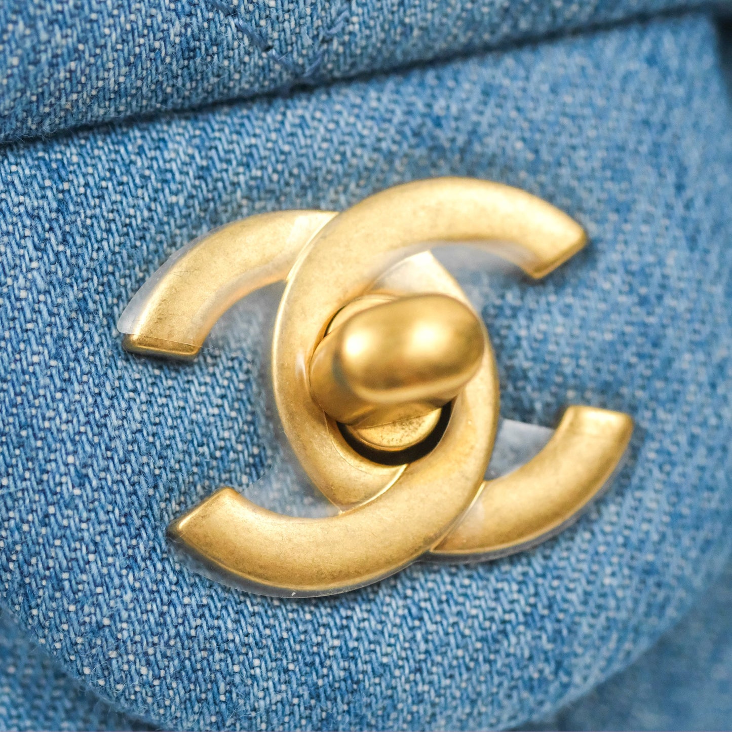 Chanel Mini Square Pearl Crush Quilted Denim Aged Gold Hardware