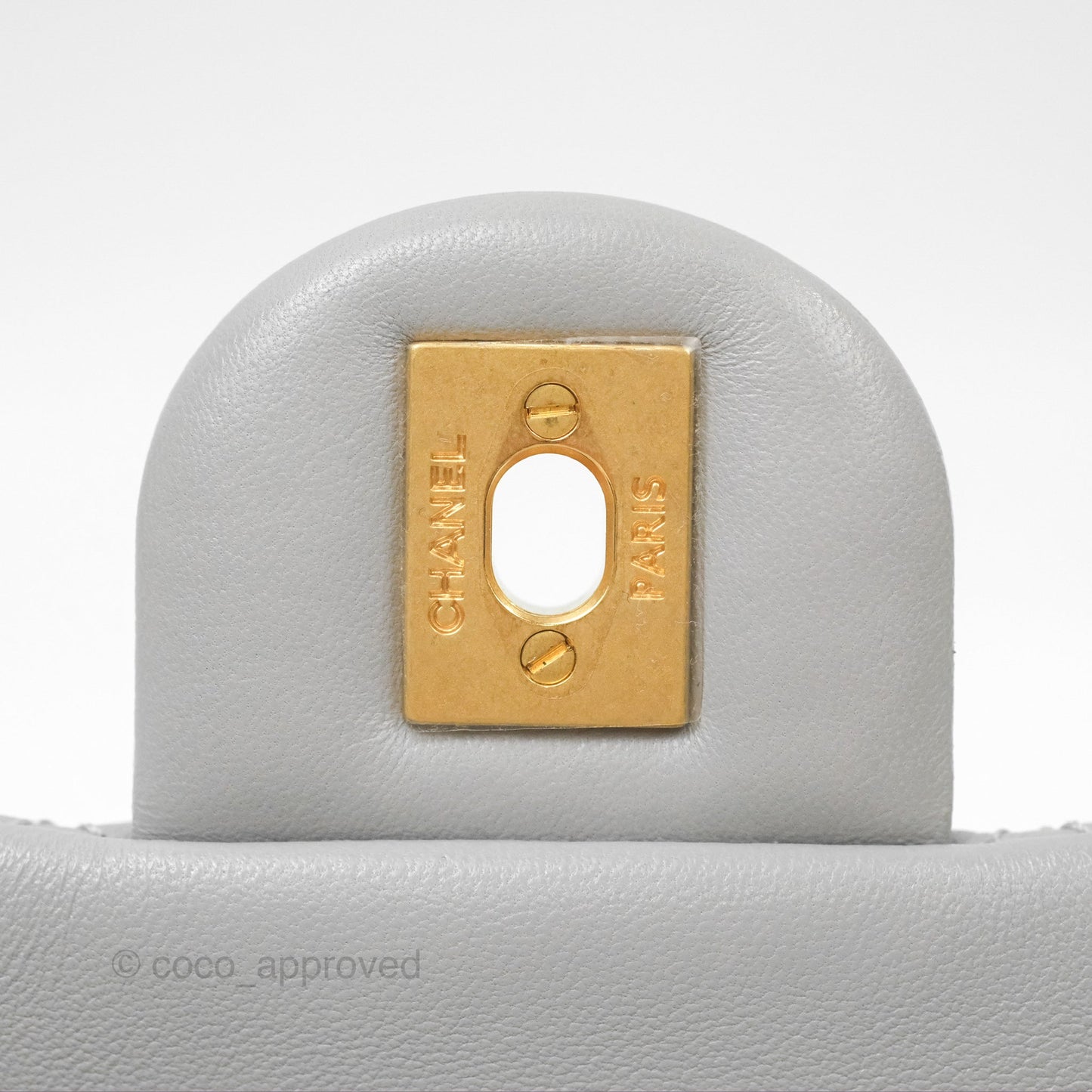 Chanel Pearl Crush Mini Square Quilted Light Grey Lambskin Aged Gold Hardware