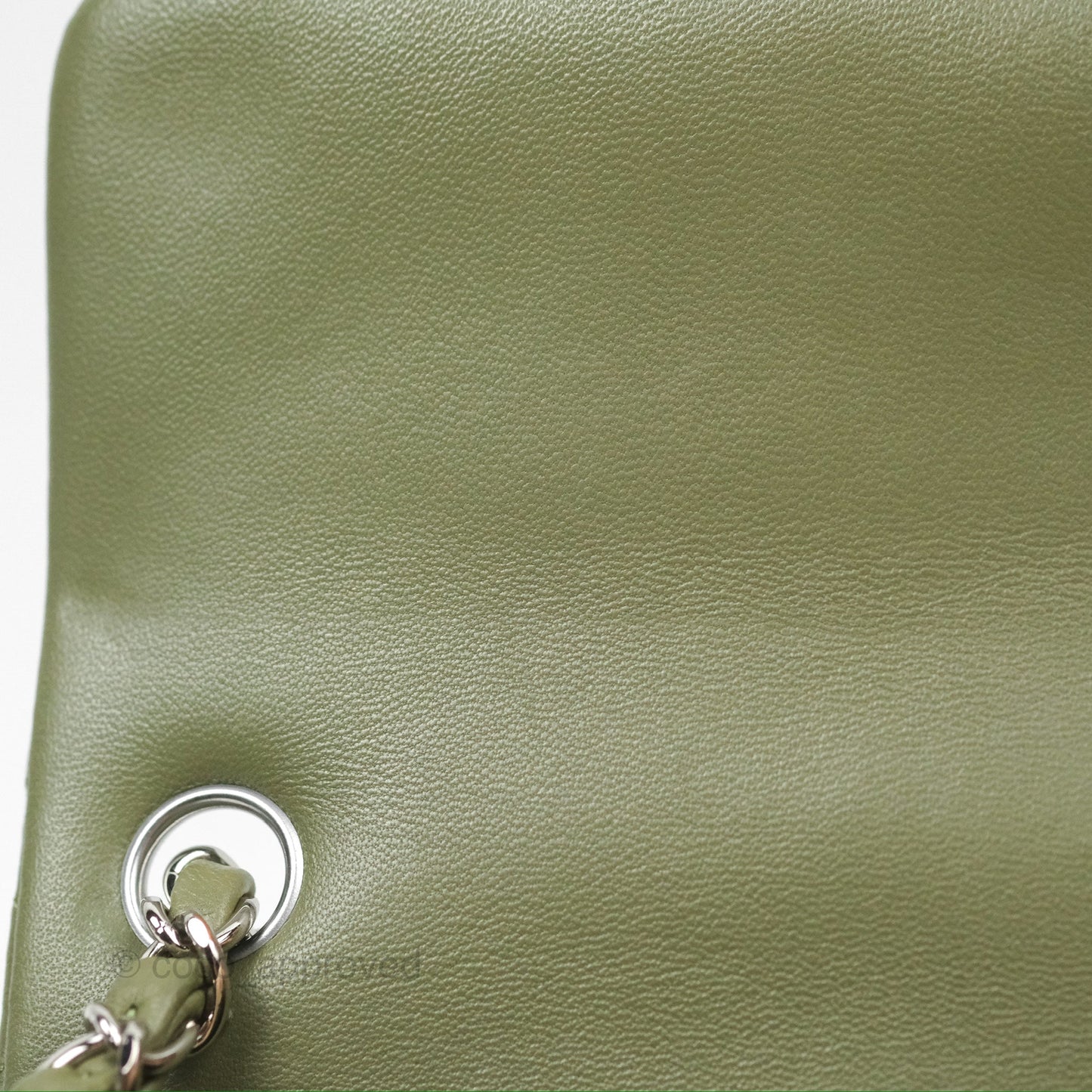 Chanel Mini Square Quilted Olive Green Lambskin Silver Hardware