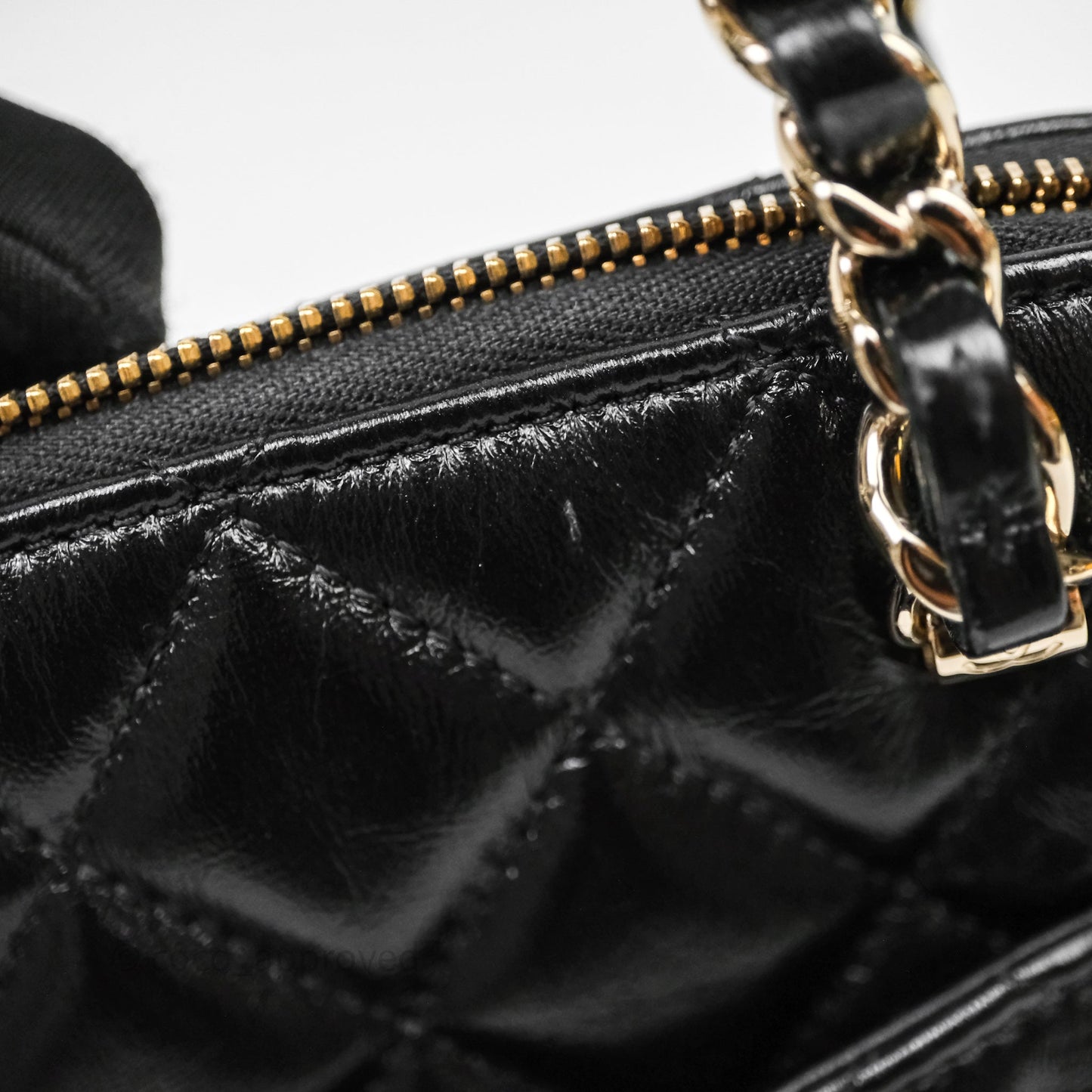 Chanel Handle Clutch with Chain Black Shiny Lambskin Gold Hardware