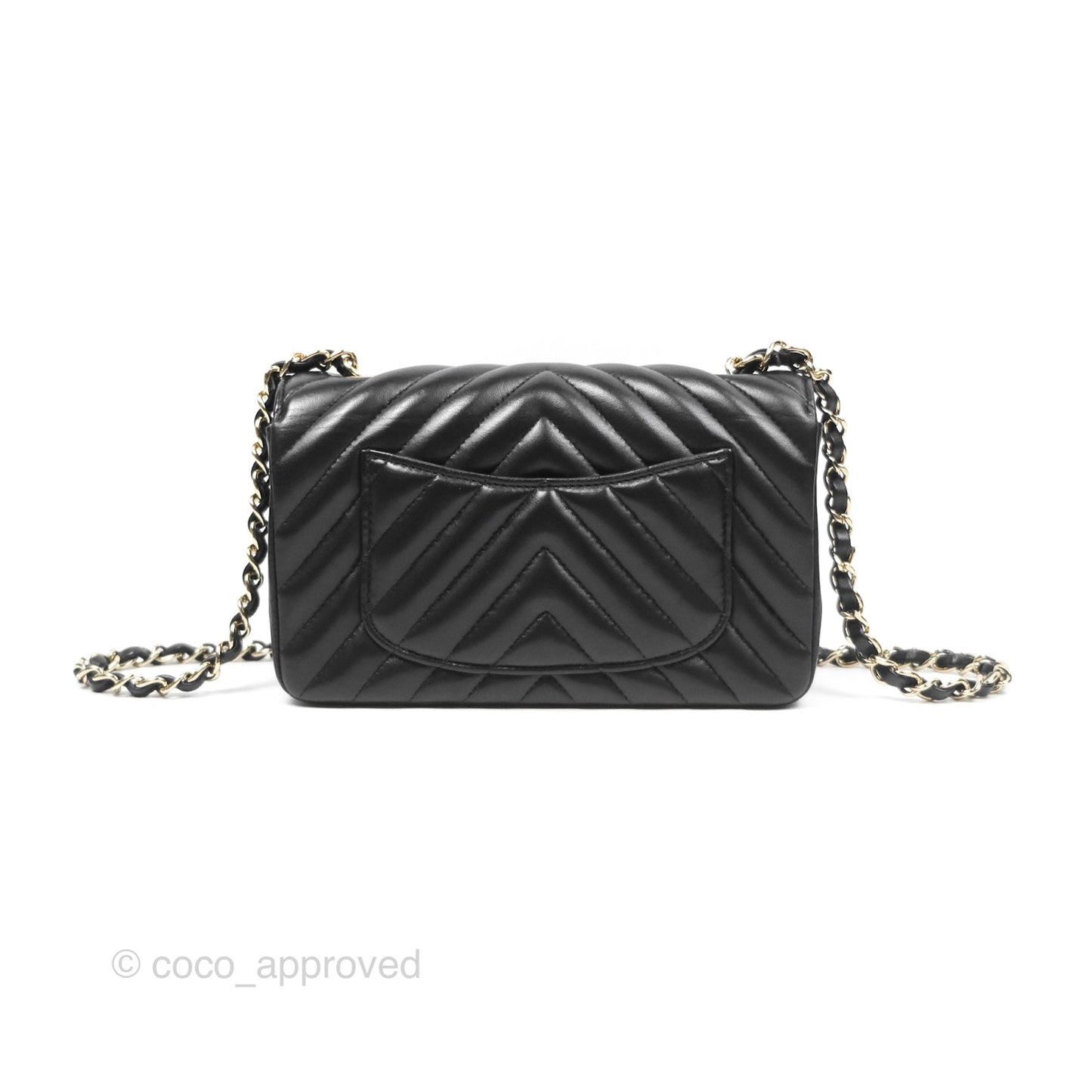 Chanel Mini Rectangular Flap Chevron Black Lambskin Gold Hardware