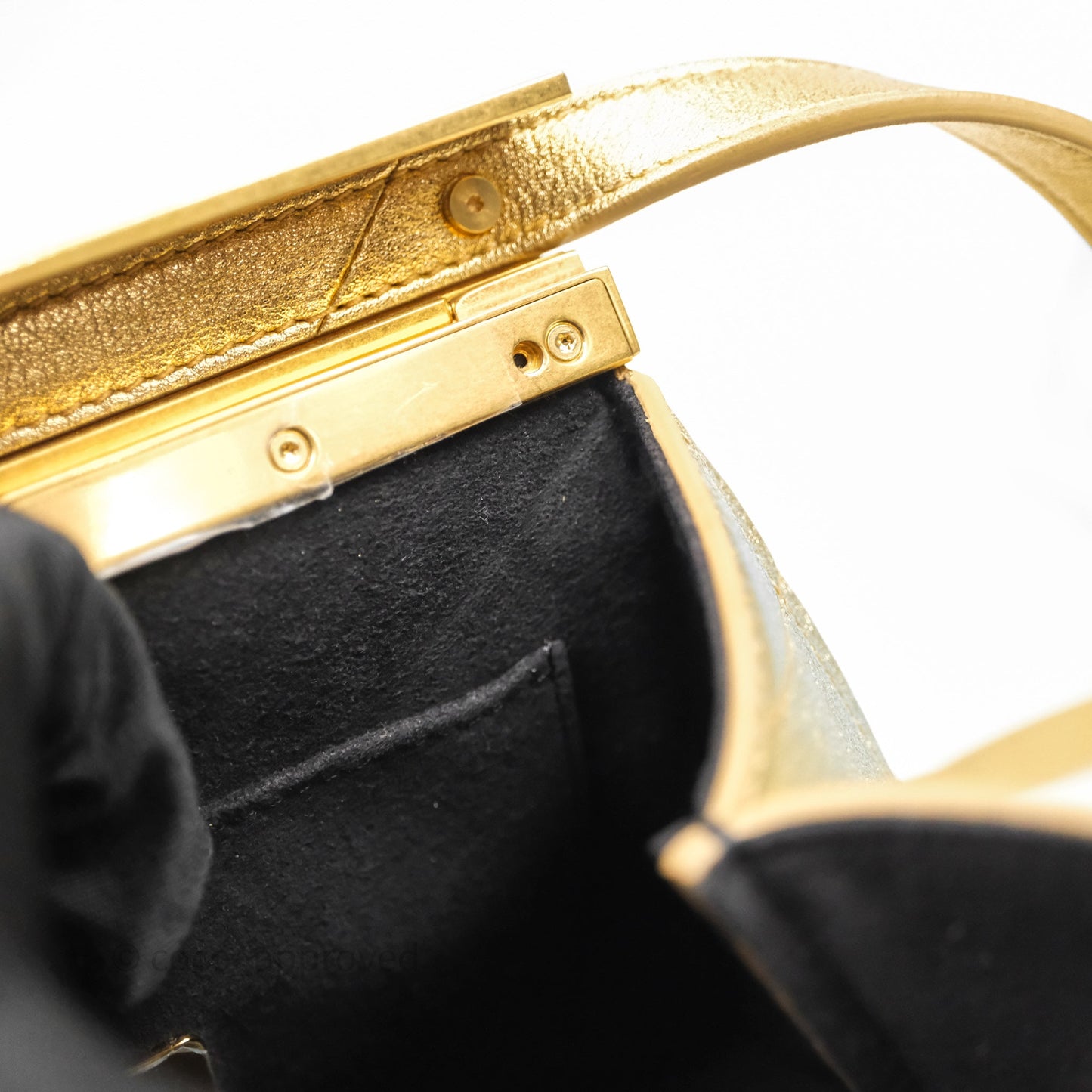 Chanel Calfskin Kiss Lock Frame Gold Bag