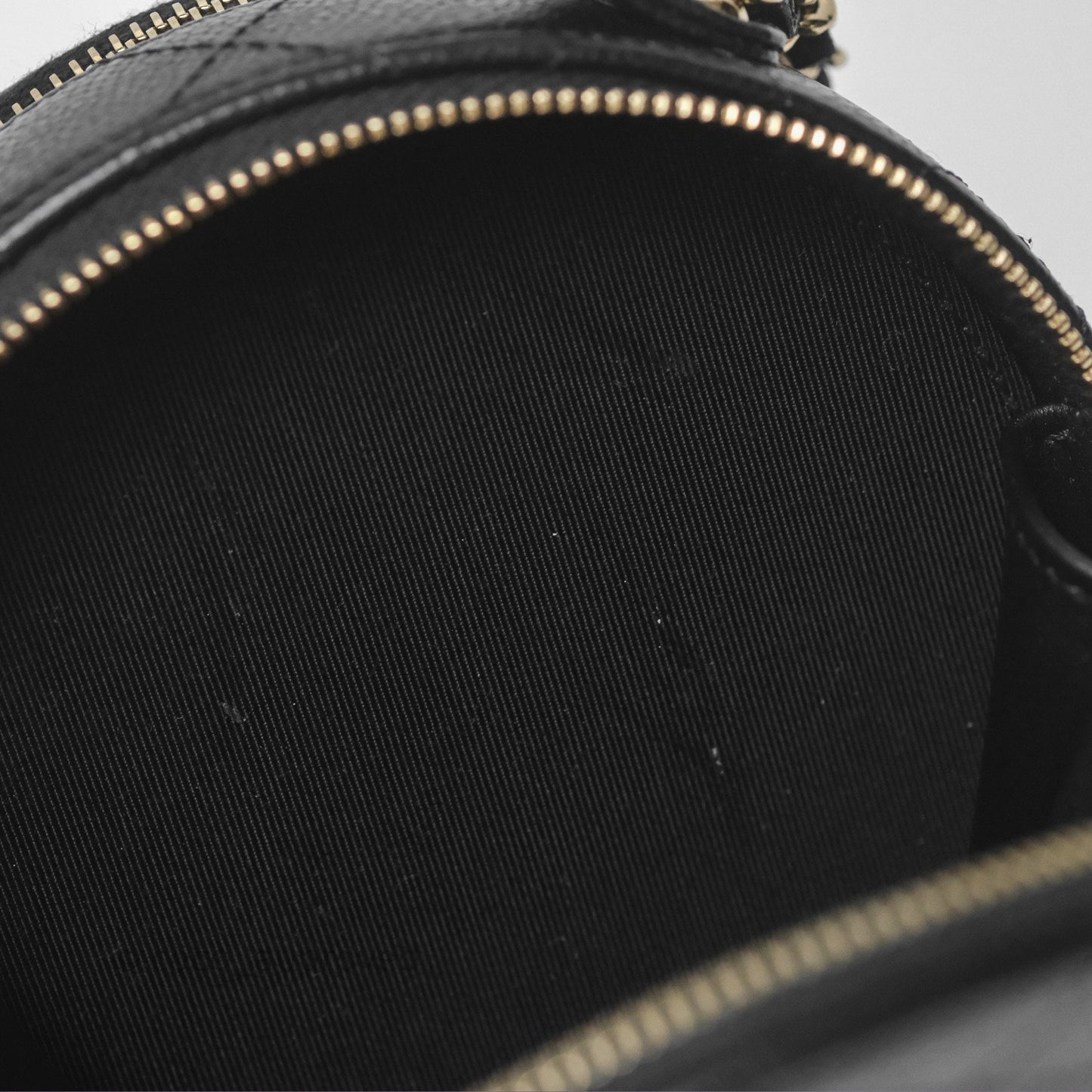 Chanel Mini Round Vanity Bag Handle With Care Black Caviar 22C
