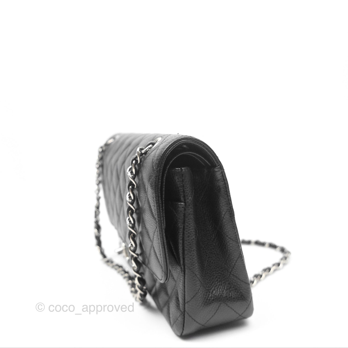 Chanel Classic M/L Medium Flap Quilted Black Caviar Silver Hardware